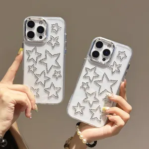 Transparent Silicone Phone Case With Rhinestone Pentagram Star Design Drop Proof Protective Cover For iPhone