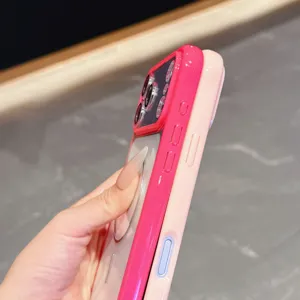 Tweekleurige transparante acryl telefoonhoes met magnetische ringdetail, schokbestendig.