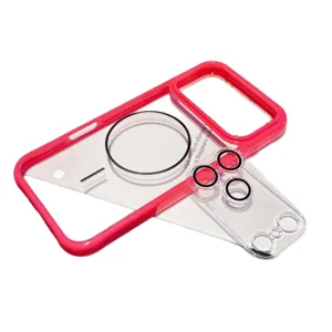 Transparante acryl telefoonhoes met gekleurde rand en camerabeschermer valbeveiliging