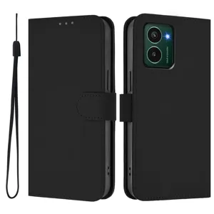 Zwarte PU lederen portefeuille telefoonhoesje met koord magnetische sluiting Nokia HMD Pulse PRO.