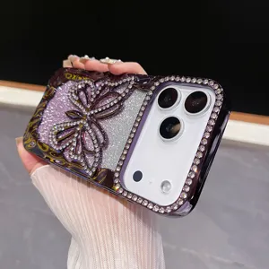 Luxe strass vlinder telefoonhoesje met gradient glitterontwerp en gegalvaniseerd frame.