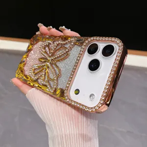 Luxe Gradiënt Glitter Holle Vlinder Strass Telefoonhoesje voor iPhone 16 17 Pro Max