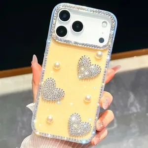 Estuche de teléfono con diamantes de imitación perla diseño de detalle exquisito