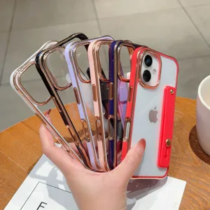 Minimalist Electroplated Acrylic Phone Case With Wrist Strap Kickstand Shockproof Protection For iPhone Series