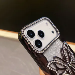 Glitter strass vlinder telefoonhoesje zacht gegalvaniseerd compatibel voor iPhone Pro Max
