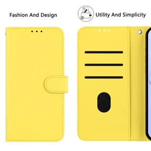 Gele PU lederen portemonnee telefoonhoesje met kaartsleuven en magnetische sluiting.