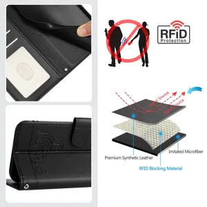 Google Pixel 8 Pro lederen portemonnee hoesje met RFID bescherming en schattige kat stand cover.