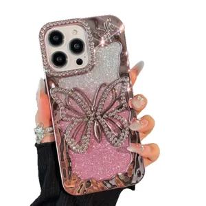 Verloop Glitter Grote Vlinder Strass Telefoonhoesje voor iPhone Luxe Bling Cover