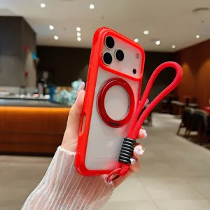 Clear Magnetic Phone Case with Ring Stand and Lanyard for iPhone Pro Series Detail View