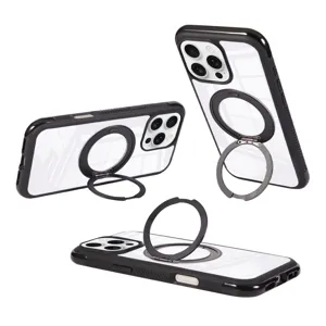 MagSafe Magnetic Phone Case with 360 Rotating Ring Stand Clear Back Shockproof Cover