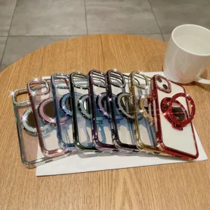 Θήκη τηλεφώνου MagSafe με λαμπερά στρας, βάση δακτυλίου και προστασία κάμερας, πολύχρωμη.