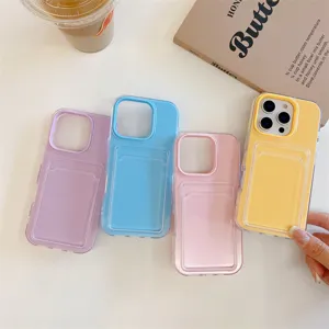Snoepkleur kaartsleuf transparante telefoonhoesje detailweergave, heldere beschermende stijl.