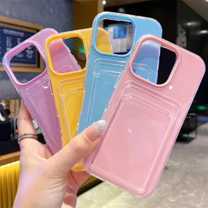 Snoepkleur kaartsleuf doorzichtige telefoonhoes compatibel met iPhone 16 Pro Max 15 13