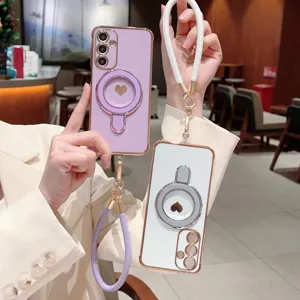 Θήκη Samsung Galaxy A56 A36 A15 επιμεταλλωμένη καρδιά δαχτυλίδι με λουράκι