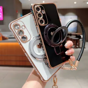 Λεπτομερής όψη θήκης Samsung Galaxy A56 A36 A15 με γαλβανισμένη βάση καρδιάς και λουράκι.