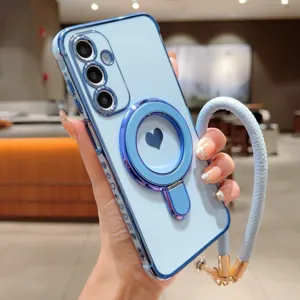 Θήκη προστασίας Samsung Galaxy με γαλβανισμένο μαγνητικό δακτύλιο καρδιάς και λουράκι καρπού