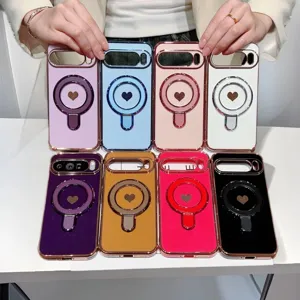 Γαλβανισμένη Θήκη Κινητού Καρδιά Για Google Pixel Pro XL Σιλικόνης Μεταλλικά Στοιχεία Προστατευτικό Κάλυμμα Με Δακτύλιο Στήριξης Μαγνητική Θήκη