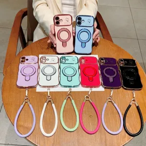 Gegalvaniseerd golf telefoonhoesje met groot vensterstandaard en koord voor iPhone.