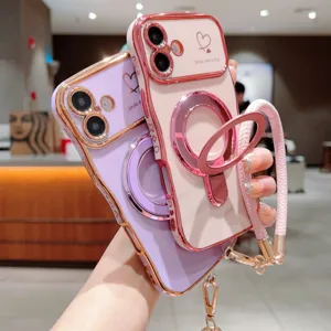 Verzinkte dubbele hart telefoonhoes met beugelkoord voor iPhone 16 15 beschermhoes