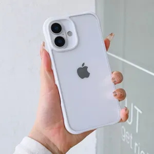 Acryl iPhone Schutzhülle Detail mit weißem Bogenrahmen und durchsichtiger Rückseite.
