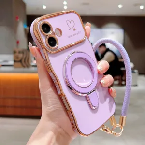 Gegalvaniseerd hart magnetisch telefoonhoesje met groot cameravenster voor iPhone.