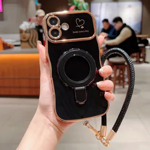 Gedetailleerd overzicht van gegalvaniseerde golf telefoonhoes met magnetische standaard riem.