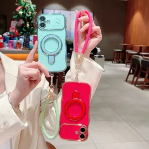 Verzinkt dubbel hart telefoonhoesje met koord standhouder voor iPhone 17 16 15 Detailweergave