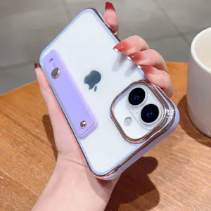 Detail view of the electroplated dual-color acrylic wristband phone case, elegant and protective design.