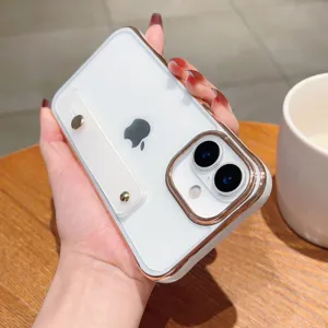 Detailed close-up view of the electroplated acrylic phone case with stylish bracket.