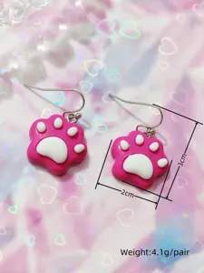 Sweet dopamine pink cat paw earrings stylish cute dangle earrings for women daily wear