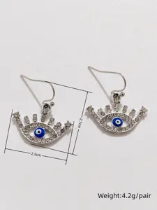 Evil eye dangle earrings for women, sparkling rhinestone silver hook earrings, daily fashion jewelry.