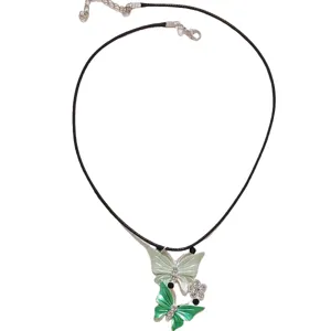 Chic double butterfly pendant choker necklace with black cord and rhinestones for women jewelry gift