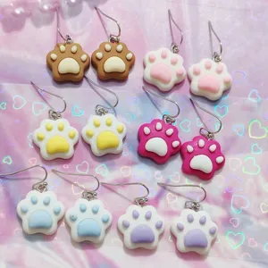 Cute dopamine colorful cat paw drop earrings sweet creative design fashion jewelry accessories.