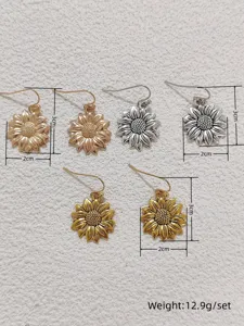 Bohemian sunflower dangle earrings vintage metal flower drop earrings set for women