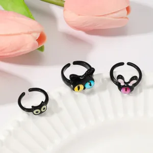 Süßer schwarzer Katzen Monster Verstellbarer Ring für Damen, verspielter offener Fingerschmuck.