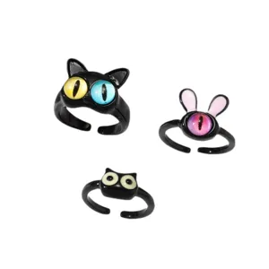 Niedliche schwarze Katze Monster verstellbare Ringe Set, modischer offener Fingerschmuck.