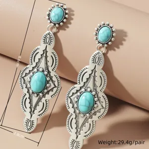 Vintage bohemian turquoise dangle earrings retro ethnic geometric metal drop earrings for women