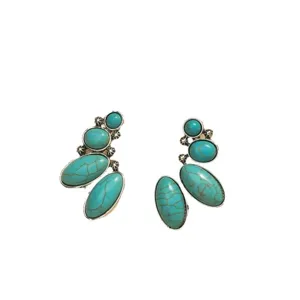 Bohemian vintage turquoise cluster earrings for women, retro geometric gemstone drop earrings.