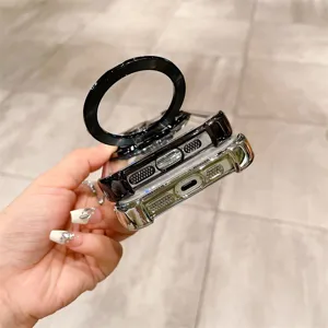 Funda para teléfono transparente magnética con soporte, vista detallada, alta transparencia.