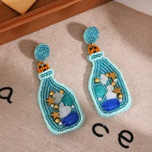 Boucles d'oreilles bouteille de plage perlées main style vacances d'été élégantes pour femmes