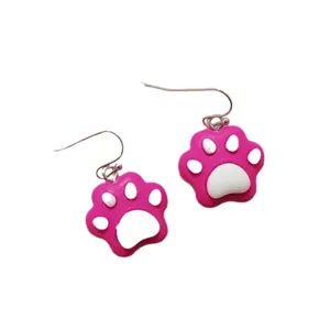 Sweet pink cat paw dangle earrings, cute resin animal footprint design jewelry for women and girls.
