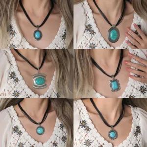 Bohemian Vintage Etnische Stijl Legering Strass Hanger Ketting Voor Vrouwen Geometrische Ovale Statement Choker Hals Sieraden Feest Cadeau