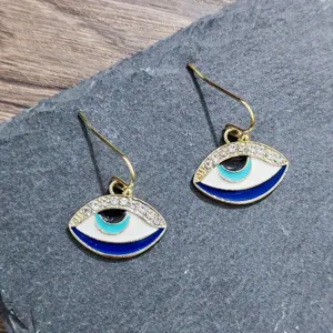 Unique rhinestone evil eye drop hook earrings with vibrant enamel colors for women fashion.