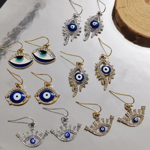 Unique Design Evil Eye Drop Earrings For Women Fashion Statement Rhinestone Alloy Dangle Earrings Personalized Geometric Party Jewelry Gift