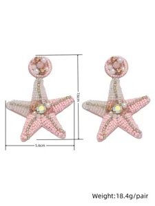Chic orecchini a stella marina di perline rosa da donna, gioielli estivi fatti a mano.