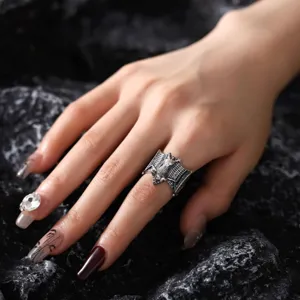 Gothischer Vintage Fledermausring für Damen, Halloween Punk offenes Flügel Schmuck.