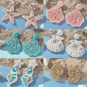 Orecchini Pendenti Boho Beach in Perline di Vetro Stella Marina Ippocampo Conchiglia da Donna Lussuosi Orecchini Estivi in Lega Strass Perla Artificiale Vacanza