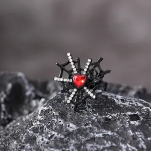 Halloween black spider web heart rhinestone ring gothic cool punk style statement jewelry