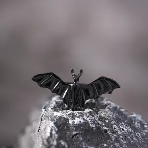 Black bat ring close up detail shot, gothic style finger ring for Halloween and daily wear.