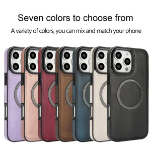 Magnetisch lederen telefoonhoesje met kaarthouder, kleurrijke beschermhoes voor smartphone.